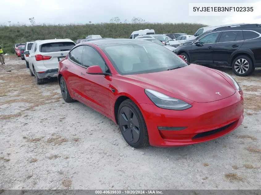 2022 Tesla Model 3 Long Range Dual Motor All-Wheel Drive VIN: 5YJ3E1EB3NF102335 Lot: 40639830