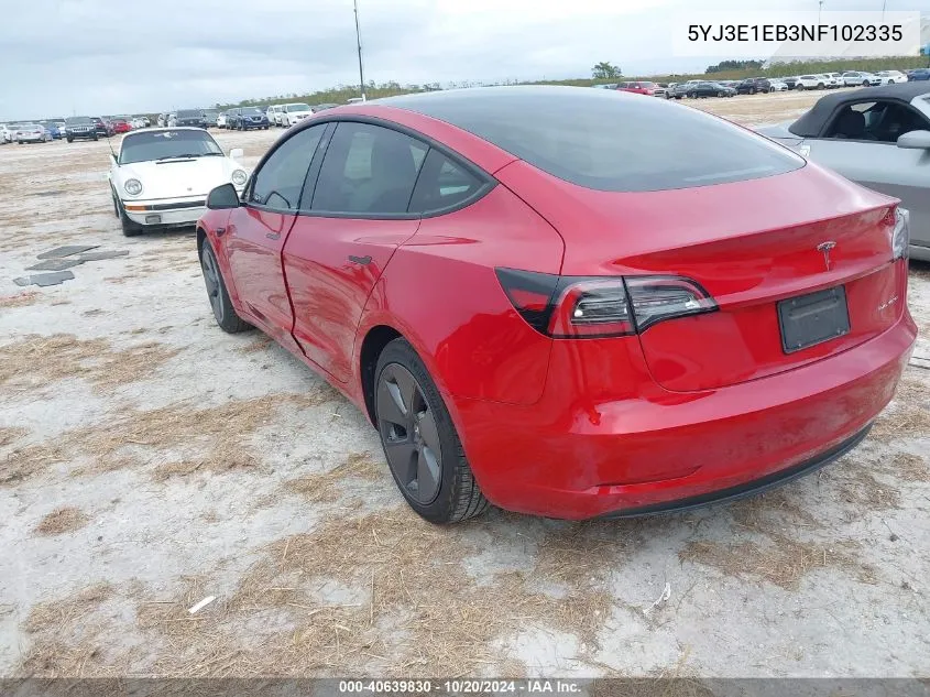 2022 Tesla Model 3 Long Range Dual Motor All-Wheel Drive VIN: 5YJ3E1EB3NF102335 Lot: 40639830