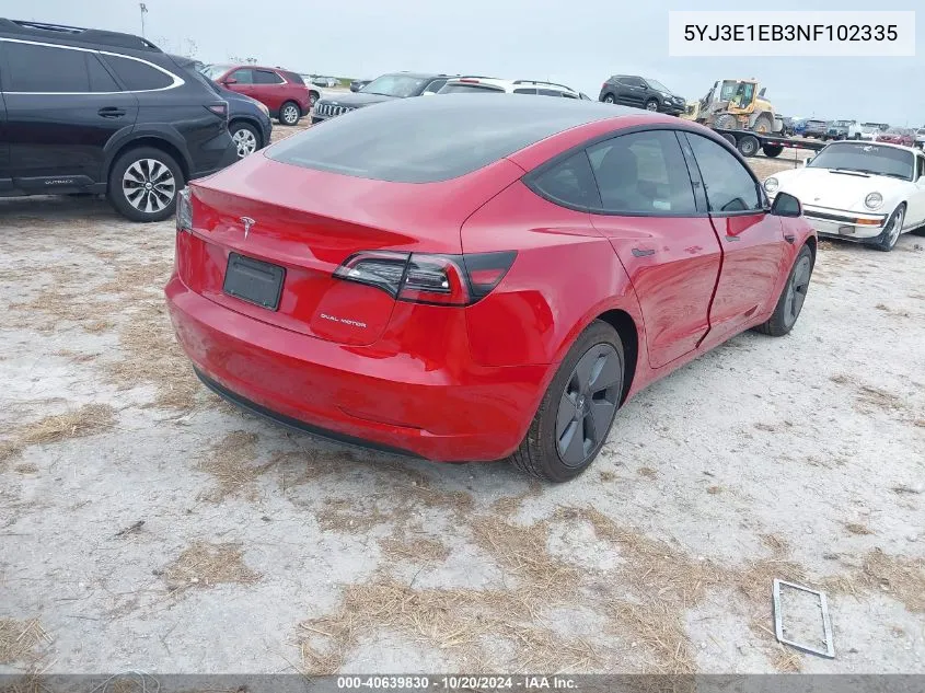 2022 Tesla Model 3 Long Range Dual Motor All-Wheel Drive VIN: 5YJ3E1EB3NF102335 Lot: 40639830