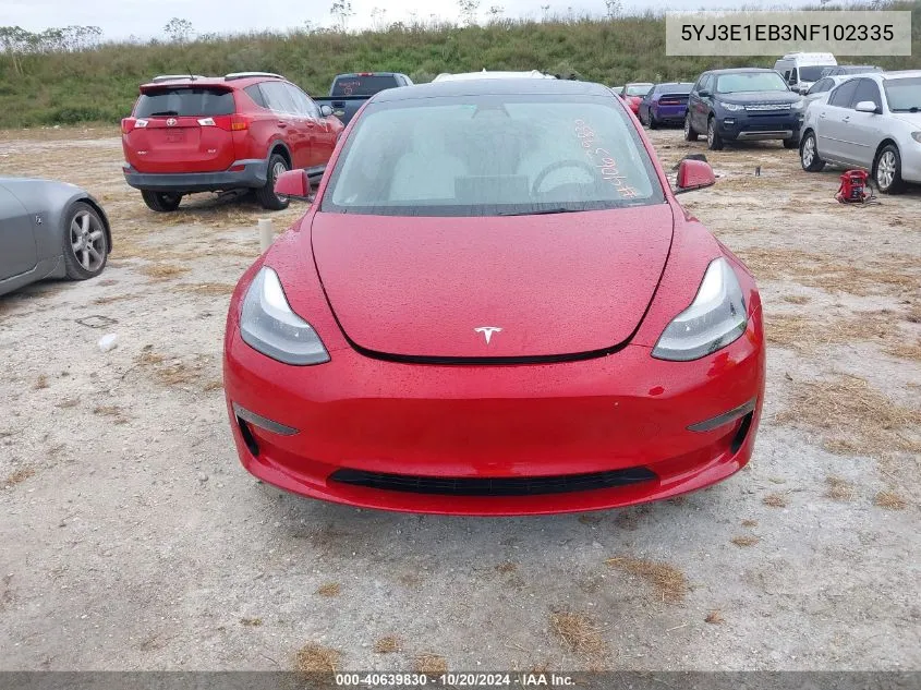 2022 Tesla Model 3 Long Range Dual Motor All-Wheel Drive VIN: 5YJ3E1EB3NF102335 Lot: 40639830