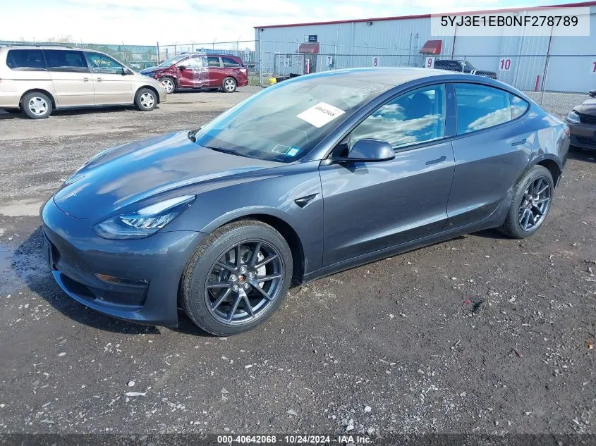 2022 Tesla Model 3 Long Range Dual Motor All-Wheel Drive VIN: 5YJ3E1EB0NF278789 Lot: 40642068