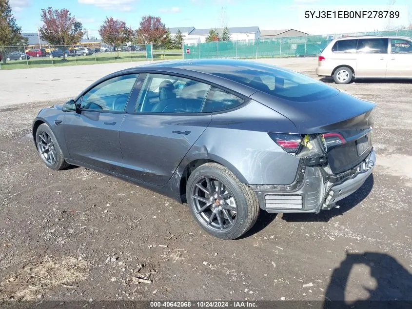 2022 Tesla Model 3 Long Range Dual Motor All-Wheel Drive VIN: 5YJ3E1EB0NF278789 Lot: 40642068