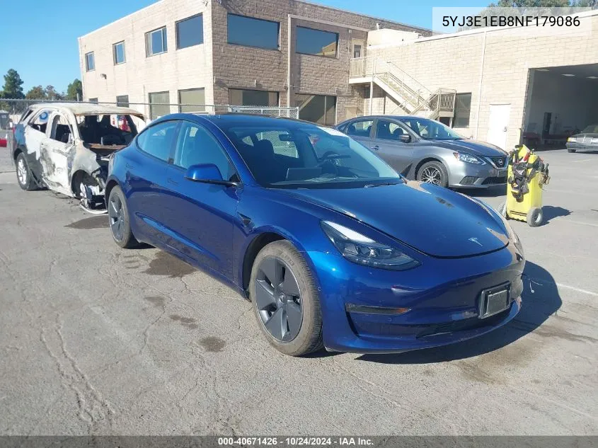 2022 Tesla Model 3 Long Range Dual Motor All-Wheel Drive VIN: 5YJ3E1EB8NF179086 Lot: 40671426