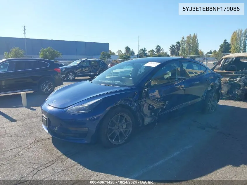 2022 Tesla Model 3 Long Range Dual Motor All-Wheel Drive VIN: 5YJ3E1EB8NF179086 Lot: 40671426