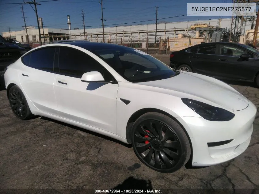 2022 Tesla Model 3 Performance Dual Motor All-Wheel Drive VIN: 5YJ3E1EC2NF275577 Lot: 40672964