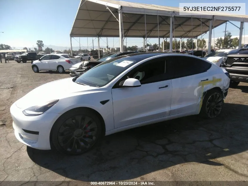 2022 Tesla Model 3 Performance Dual Motor All-Wheel Drive VIN: 5YJ3E1EC2NF275577 Lot: 40672964