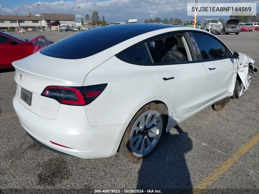 2022 Tesla Model 3 Rear-Wheel Drive VIN: 5YJ3E1EA8NF144569 Lot: 40679022