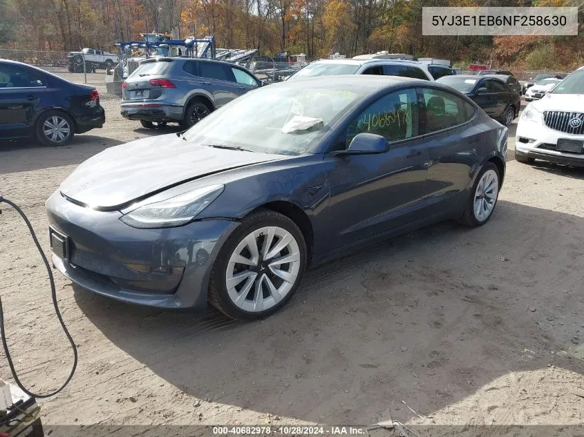 2022 Tesla Model 3 VIN: 5YJ3E1EB6NF258630 Lot: 40682978