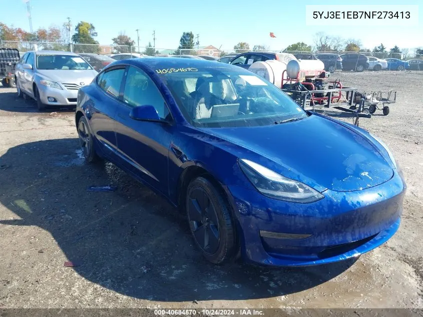 2022 Tesla Model 3 Long Range Dual Motor All-Wheel Drive VIN: 5YJ3E1EB7NF273413 Lot: 40684670