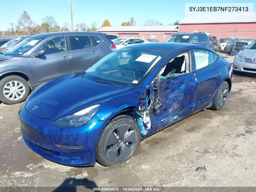 2022 Tesla Model 3 Long Range Dual Motor All-Wheel Drive VIN: 5YJ3E1EB7NF273413 Lot: 40684670