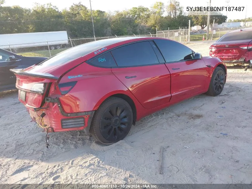 2022 Tesla Model 3 Long Range Dual Motor All-Wheel Drive VIN: 5YJ3E1EB0NF187487 Lot: 40687313