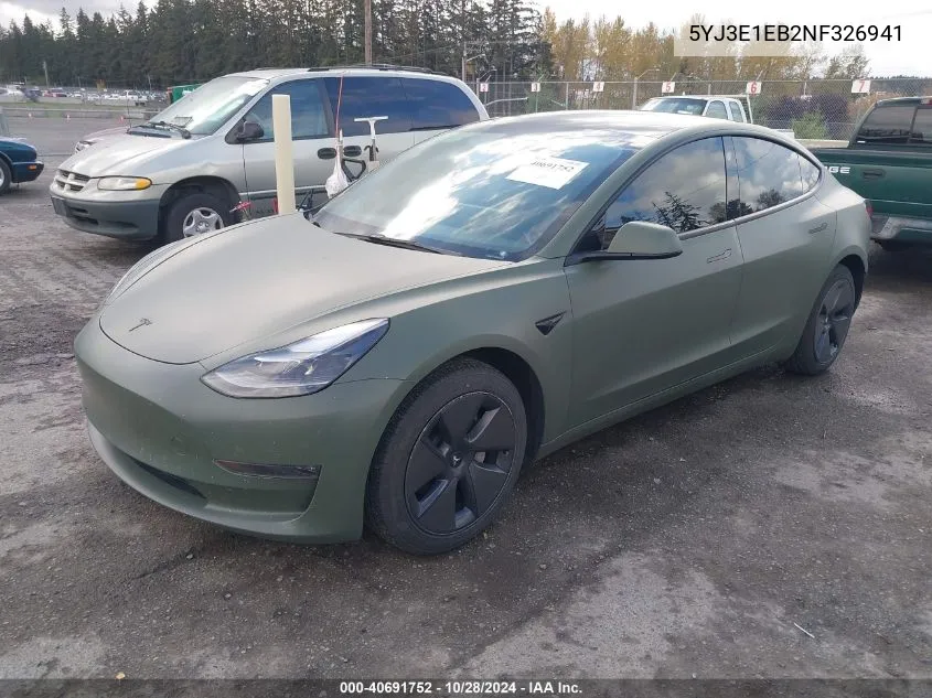 2022 Tesla Model 3 Long Range Dual Motor All-Wheel Drive VIN: 5YJ3E1EB2NF326941 Lot: 40691752