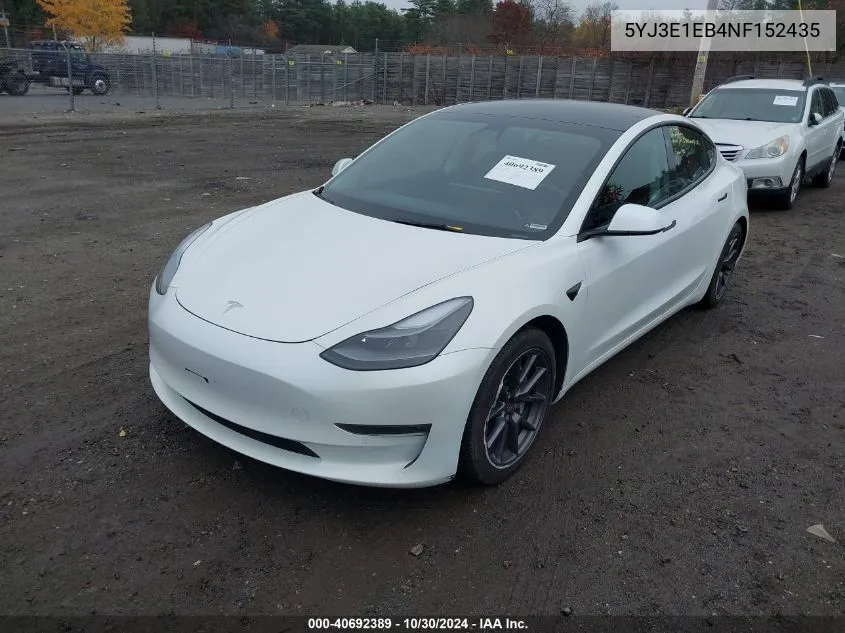 2022 Tesla Model 3 Long Range Dual Motor All-Wheel Drive VIN: 5YJ3E1EB4NF152435 Lot: 40692389