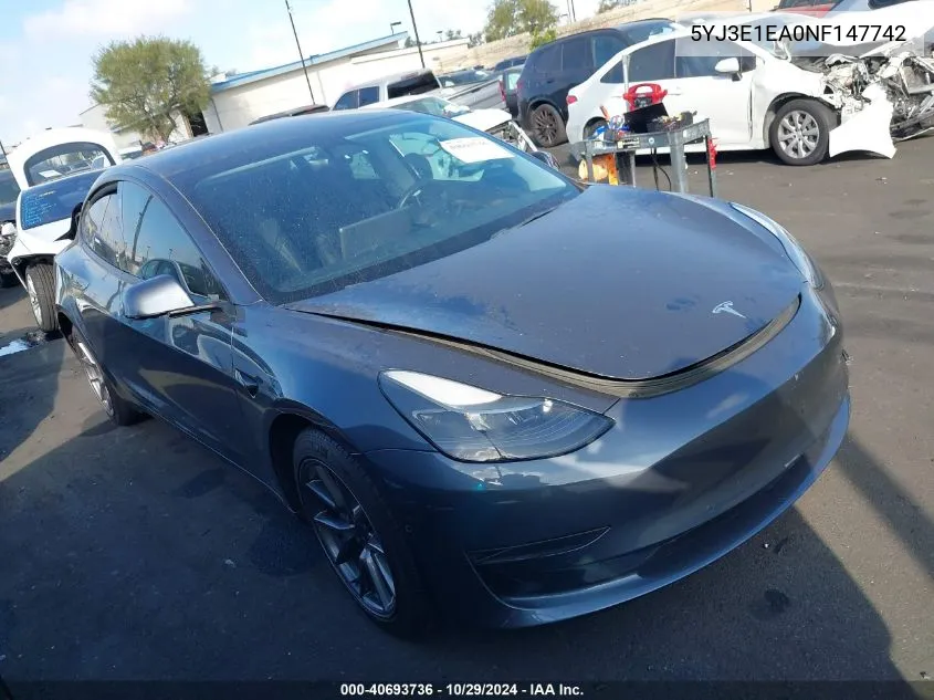 5YJ3E1EA0NF147742 2022 Tesla Model 3 Rear-Wheel Drive