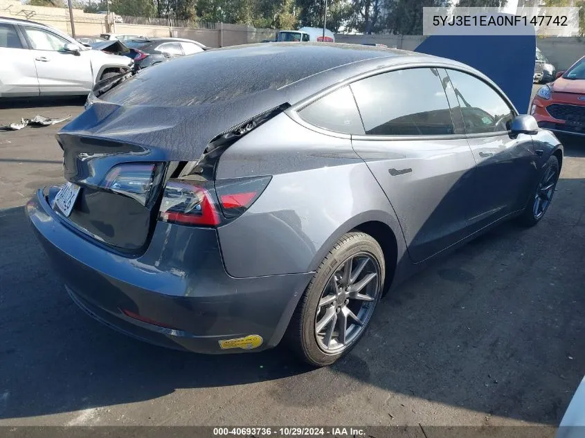 5YJ3E1EA0NF147742 2022 Tesla Model 3 Rear-Wheel Drive