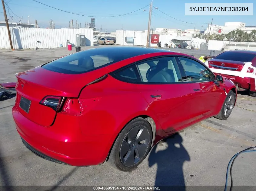 2022 Tesla Model 3 Rear-Wheel Drive VIN: 5YJ3E1EA7NF338204 Lot: 40695194