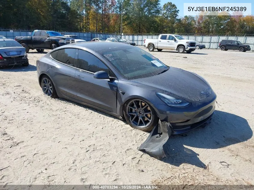 2022 Tesla Model 3 Long Range Dual Motor All-Wheel Drive VIN: 5YJ3E1EB6NF245389 Lot: 40703294