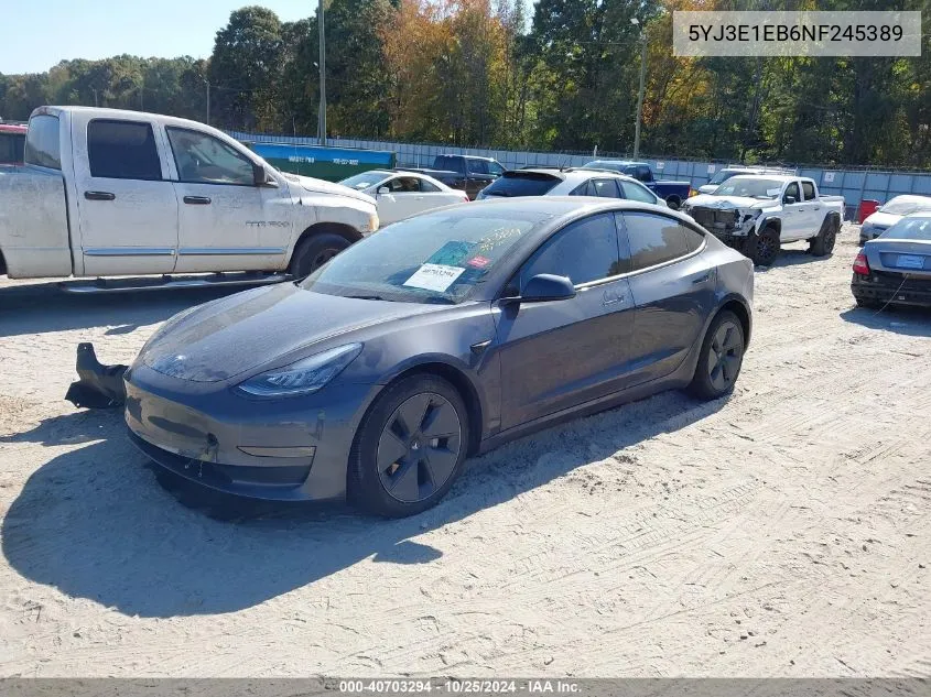 2022 Tesla Model 3 Long Range Dual Motor All-Wheel Drive VIN: 5YJ3E1EB6NF245389 Lot: 40703294