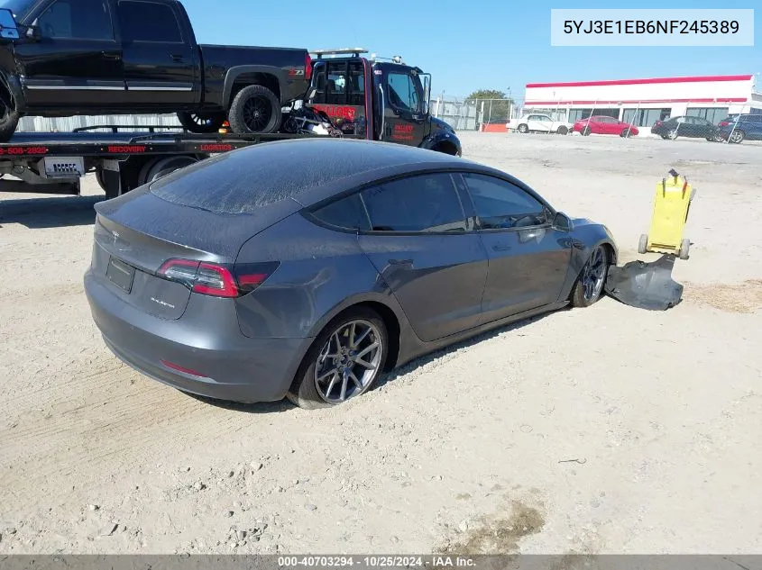 2022 Tesla Model 3 Long Range Dual Motor All-Wheel Drive VIN: 5YJ3E1EB6NF245389 Lot: 40703294