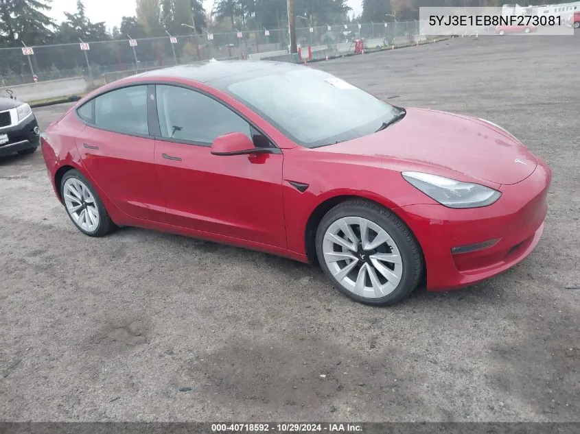 2022 Tesla Model 3 Long Range Dual Motor All-Wheel Drive VIN: 5YJ3E1EB8NF273081 Lot: 40718592