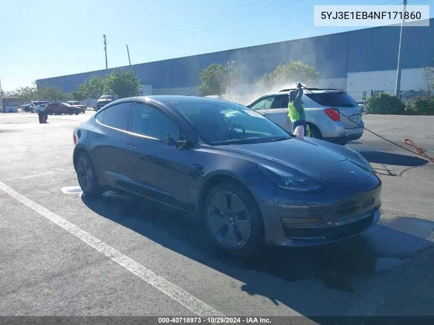 2022 Tesla Model 3 Long Range Dual Motor All-Wheel Drive VIN: 5YJ3E1EB4NF171860 Lot: 40718973