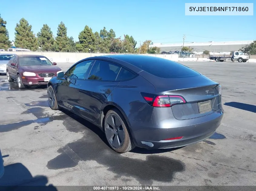 2022 Tesla Model 3 Long Range Dual Motor All-Wheel Drive VIN: 5YJ3E1EB4NF171860 Lot: 40718973