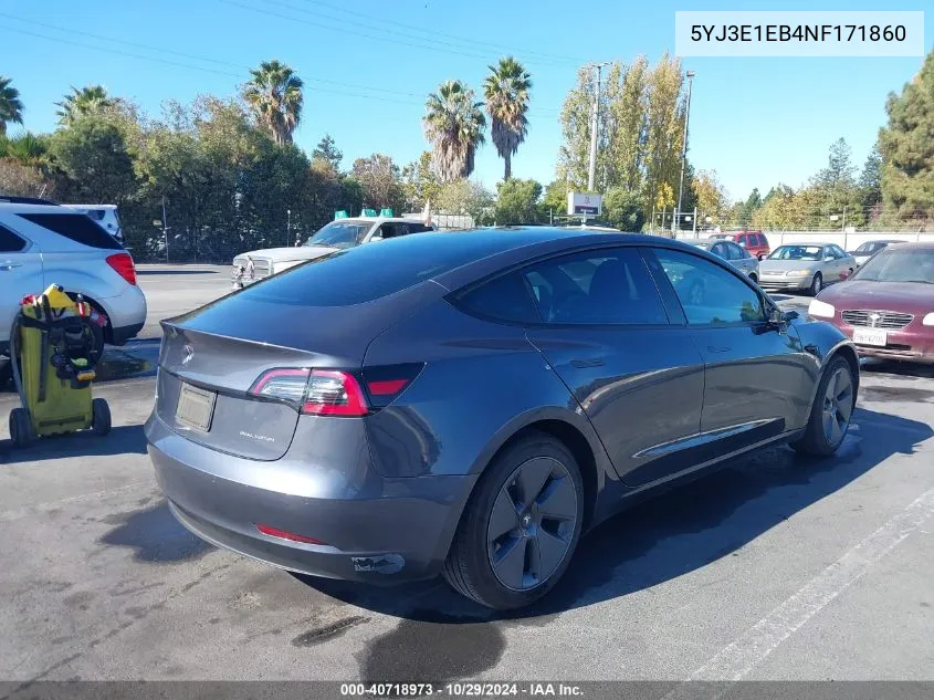 2022 Tesla Model 3 Long Range Dual Motor All-Wheel Drive VIN: 5YJ3E1EB4NF171860 Lot: 40718973