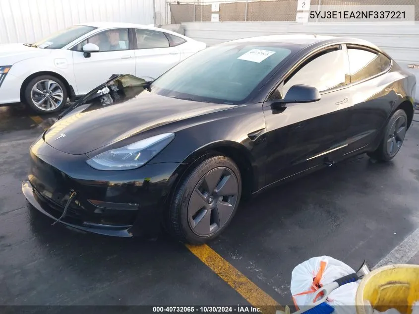 2022 Tesla Model 3 Rear-Wheel Drive VIN: 5YJ3E1EA2NF337221 Lot: 40732065