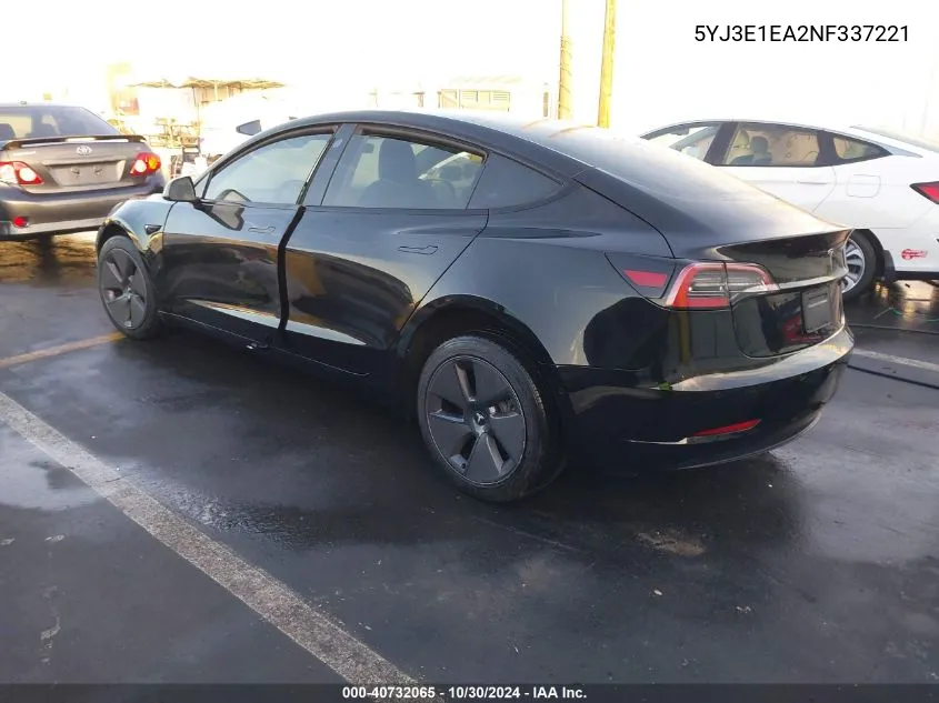 5YJ3E1EA2NF337221 2022 Tesla Model 3 Rear-Wheel Drive