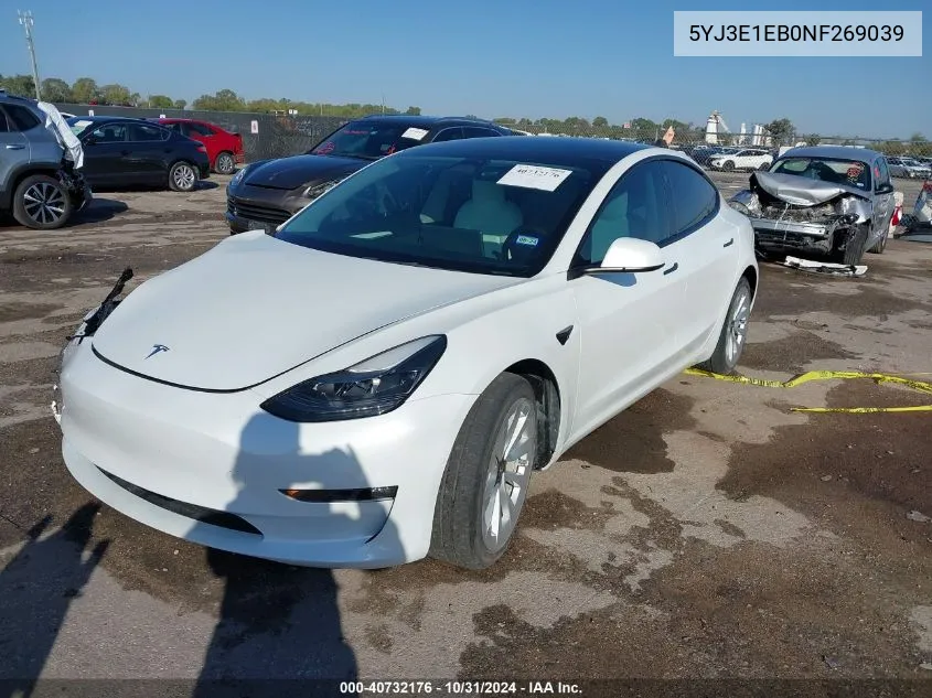 2022 Tesla Model 3 Long Range Dual Motor All-Wheel Drive VIN: 5YJ3E1EB0NF269039 Lot: 40732176