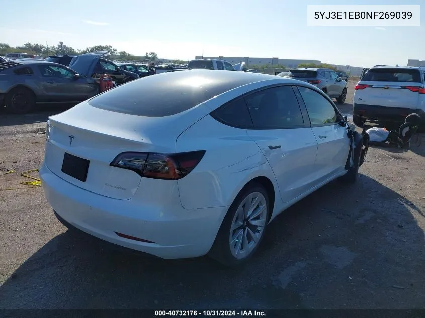 2022 Tesla Model 3 Long Range Dual Motor All-Wheel Drive VIN: 5YJ3E1EB0NF269039 Lot: 40732176