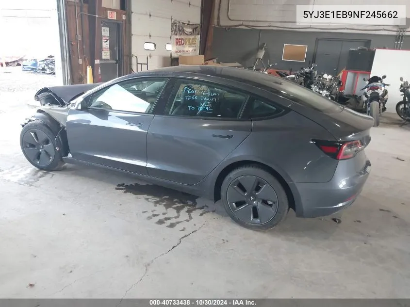 2022 Tesla Model 3 Long Range Dual Motor All-Wheel Drive VIN: 5YJ3E1EB9NF245662 Lot: 40733438