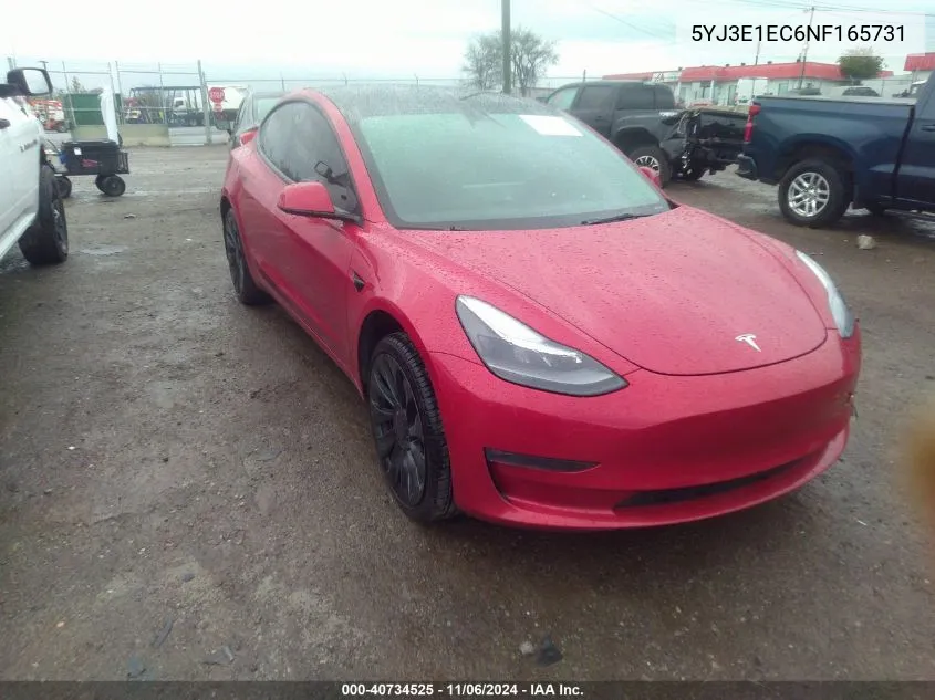 2022 Tesla Model 3 Performance Dual Motor All-Wheel Drive VIN: 5YJ3E1EC6NF165731 Lot: 40734525