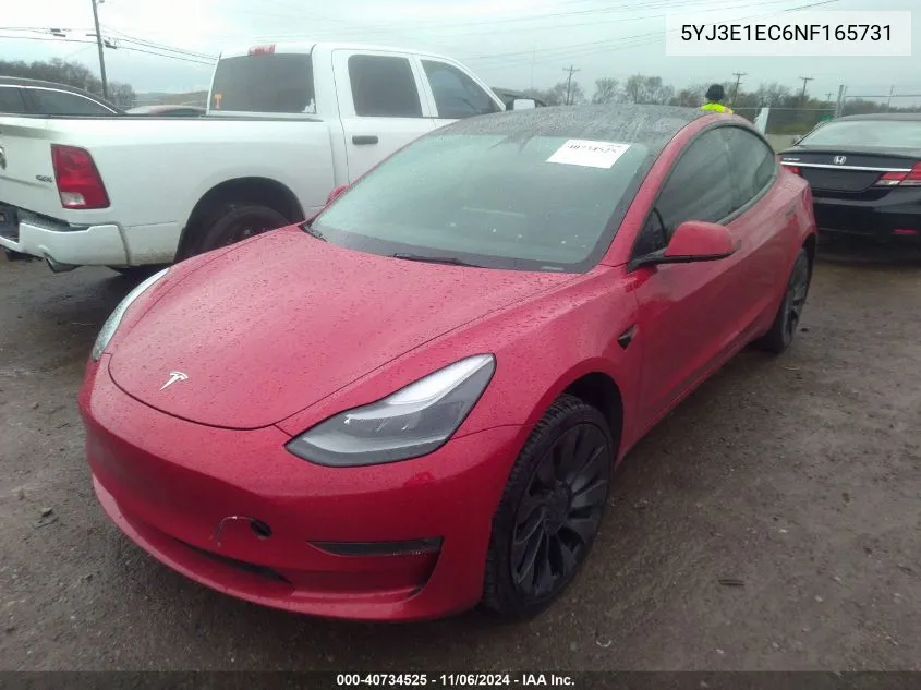 2022 Tesla Model 3 Performance Dual Motor All-Wheel Drive VIN: 5YJ3E1EC6NF165731 Lot: 40734525