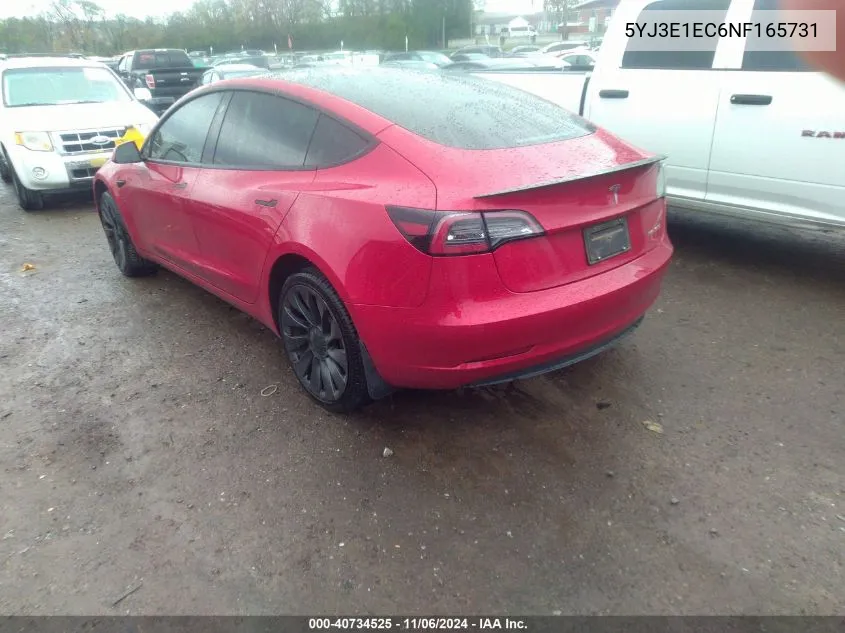 2022 Tesla Model 3 Performance Dual Motor All-Wheel Drive VIN: 5YJ3E1EC6NF165731 Lot: 40734525