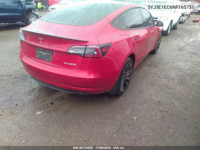 2022 Tesla Model 3 Performance Dual Motor All-Wheel Drive VIN: 5YJ3E1EC6NF165731 Lot: 40734525