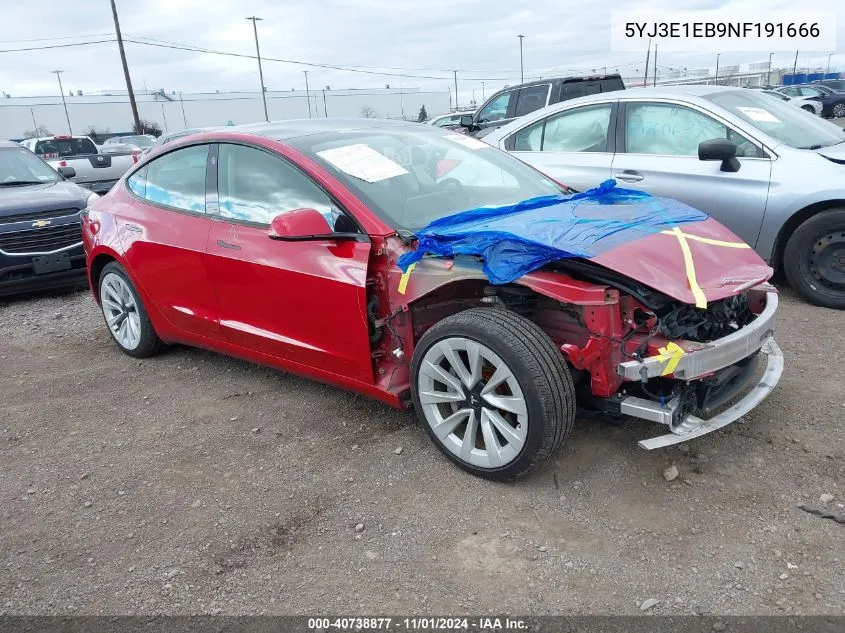 2022 Tesla Model 3 Long Range Dual Motor All-Wheel Drive VIN: 5YJ3E1EB9NF191666 Lot: 40738877