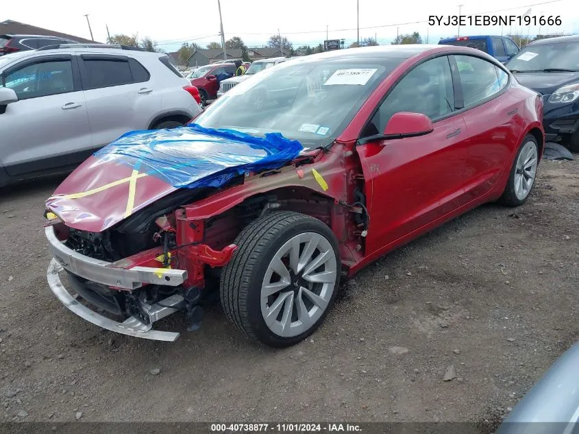 2022 Tesla Model 3 Long Range Dual Motor All-Wheel Drive VIN: 5YJ3E1EB9NF191666 Lot: 40738877