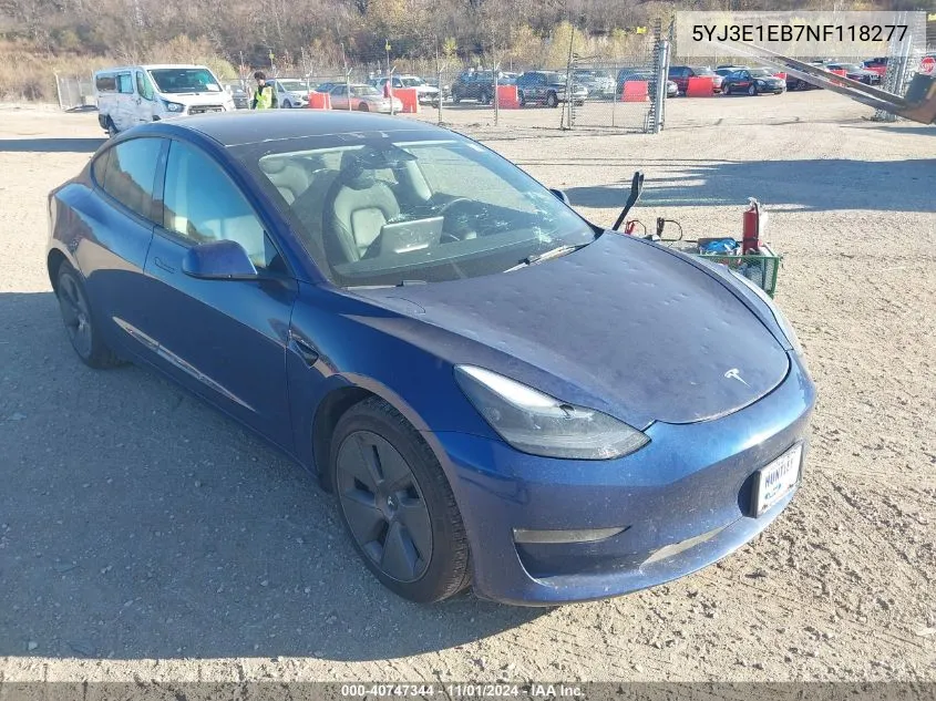 2022 Tesla Model 3 Long Range Dual Motor All-Wheel Drive VIN: 5YJ3E1EB7NF118277 Lot: 40747344