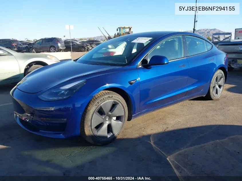 2022 Tesla Model 3 Long Range Dual Motor All-Wheel Drive VIN: 5YJ3E1EB6NF294155 Lot: 40755465