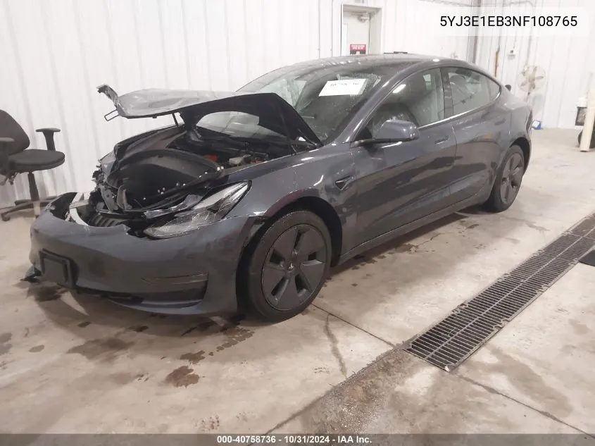 2022 Tesla Model 3 Long Range Dual Motor All-Wheel Drive VIN: 5YJ3E1EB3NF108765 Lot: 40758736