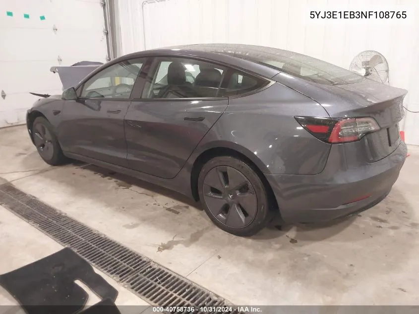 2022 Tesla Model 3 Long Range Dual Motor All-Wheel Drive VIN: 5YJ3E1EB3NF108765 Lot: 40758736