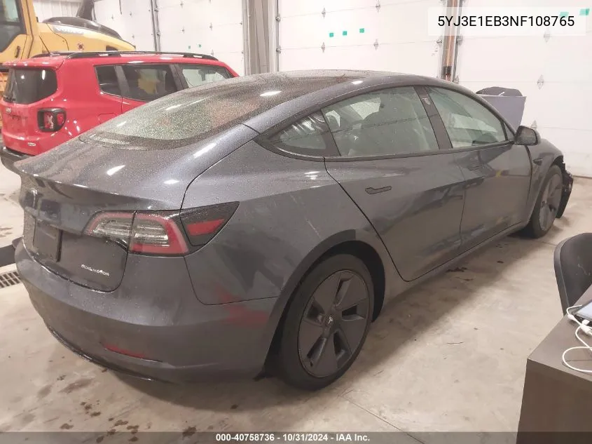 2022 Tesla Model 3 Long Range Dual Motor All-Wheel Drive VIN: 5YJ3E1EB3NF108765 Lot: 40758736