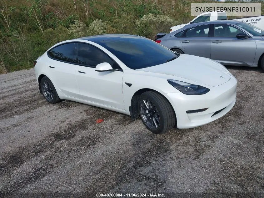 2022 Tesla Model 3 Long Range Dual Motor All-Wheel Drive VIN: 5YJ3E1EB9NF310011 Lot: 40760084