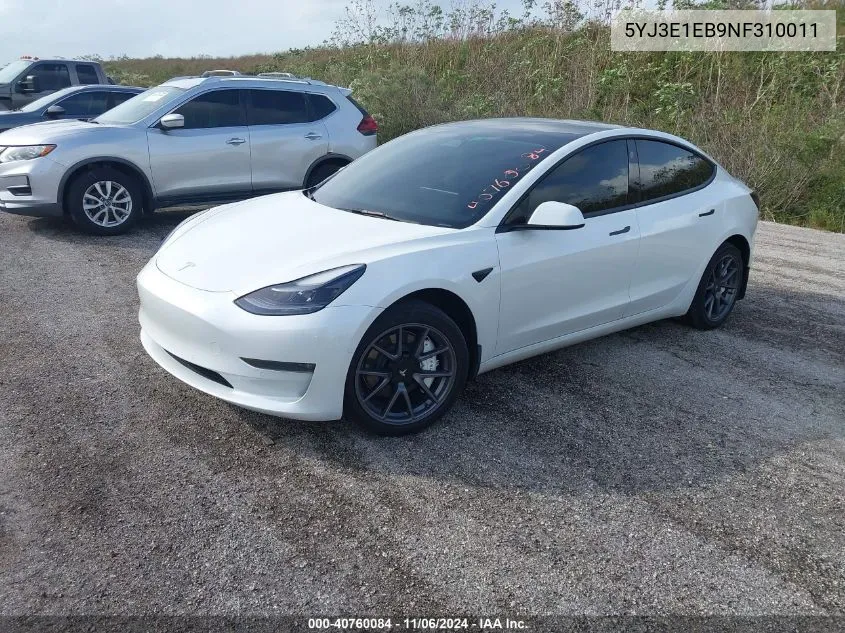 2022 Tesla Model 3 Long Range Dual Motor All-Wheel Drive VIN: 5YJ3E1EB9NF310011 Lot: 40760084