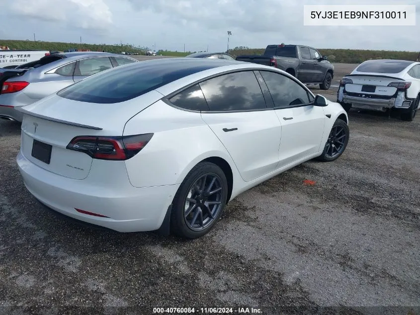 2022 Tesla Model 3 Long Range Dual Motor All-Wheel Drive VIN: 5YJ3E1EB9NF310011 Lot: 40760084