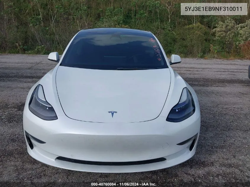 2022 Tesla Model 3 Long Range Dual Motor All-Wheel Drive VIN: 5YJ3E1EB9NF310011 Lot: 40760084