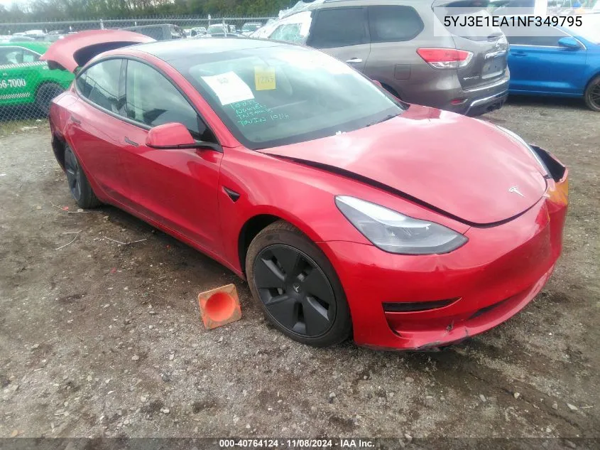 2022 Tesla Model 3 Rear-Wheel Drive VIN: 5YJ3E1EA1NF349795 Lot: 40764124