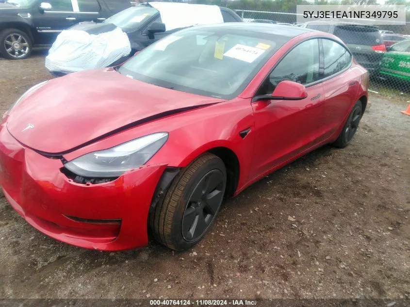 2022 Tesla Model 3 Rear-Wheel Drive VIN: 5YJ3E1EA1NF349795 Lot: 40764124