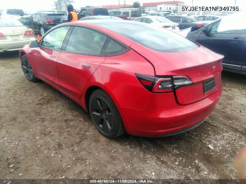 2022 Tesla Model 3 Rear-Wheel Drive VIN: 5YJ3E1EA1NF349795 Lot: 40764124